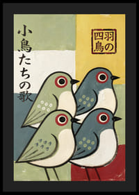 Four birds in playful colors spread joy and harmony.-4