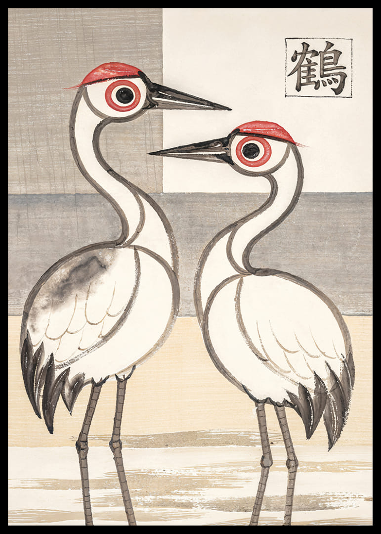 Two cranes in stylish harmony adorn this elegant poster.-12