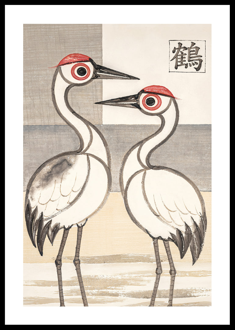 Two cranes in stylish harmony adorn this elegant poster.-12