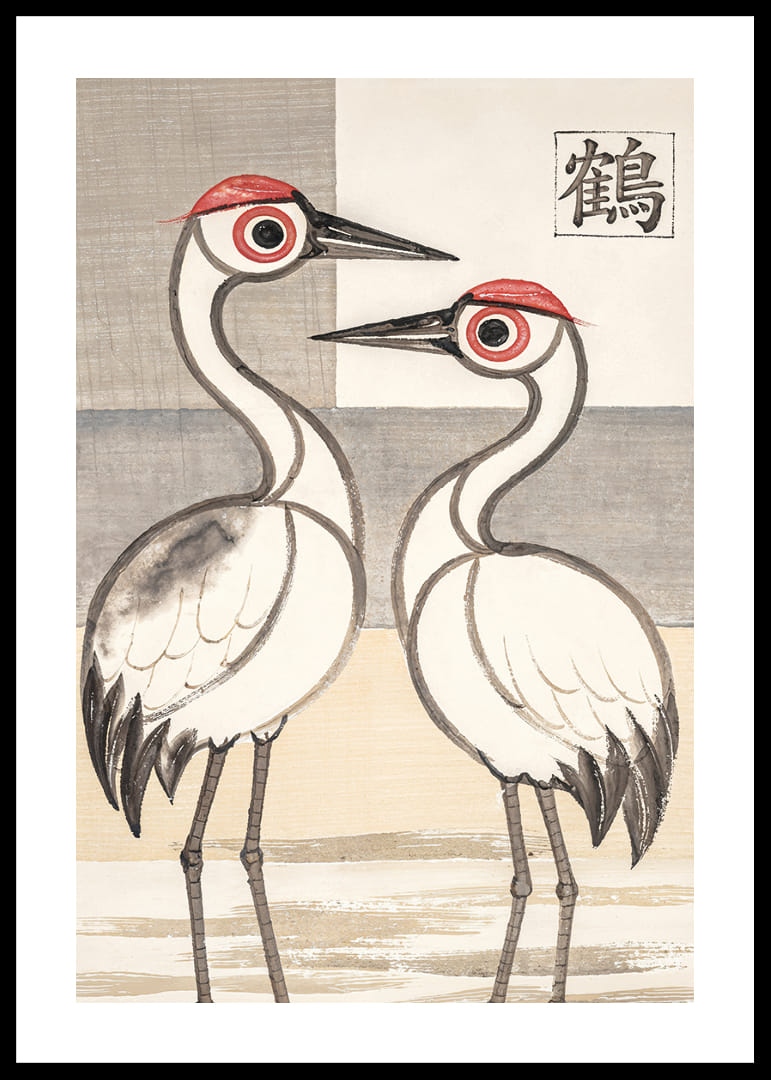 Two cranes in stylish harmony adorn this elegant poster.-12