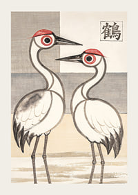 Two cranes in stylish harmony adorn this elegant poster.-3