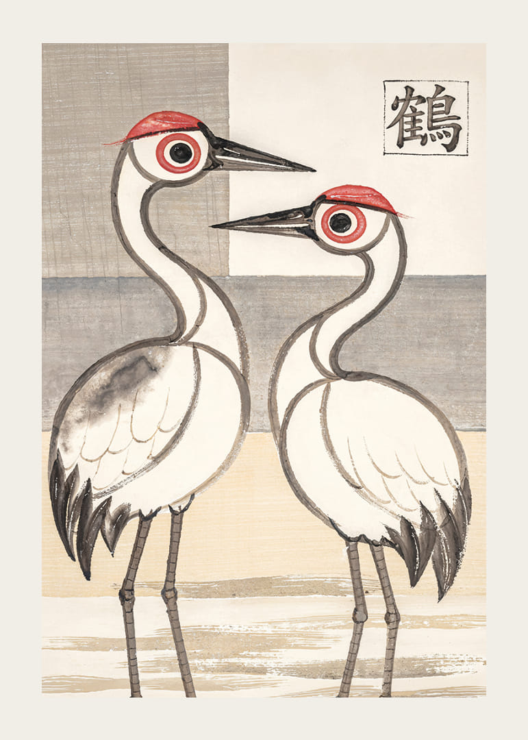 Two cranes in stylish harmony adorn this elegant poster.-12