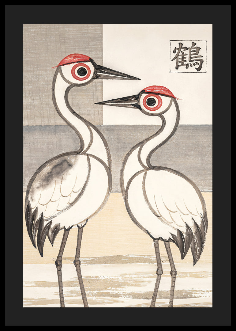 Two cranes in stylish harmony adorn this elegant poster.-12