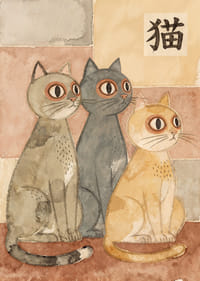 Three cats in a harmonious palette give a sense of calm and nostalgia.-7