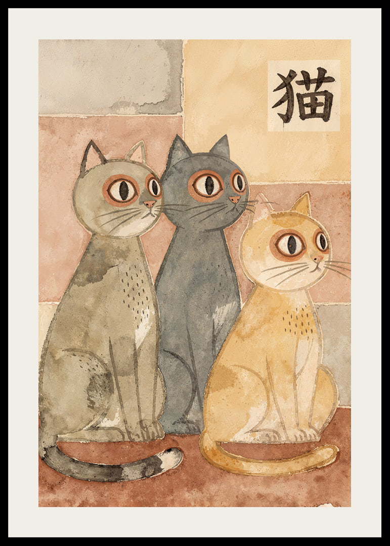 Three cats in a harmonious palette give a sense of calm and nostalgia.-12