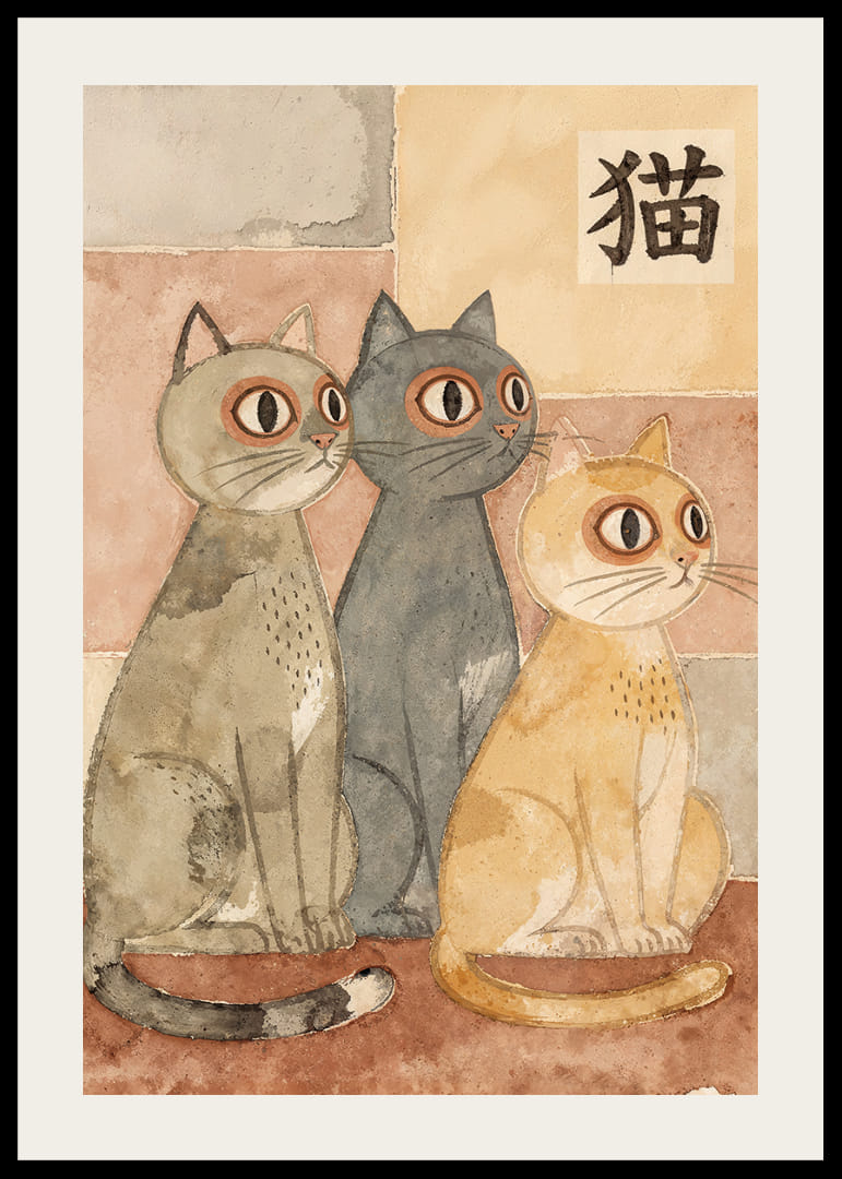 Three cats in a harmonious palette give a sense of calm and nostalgia.-12