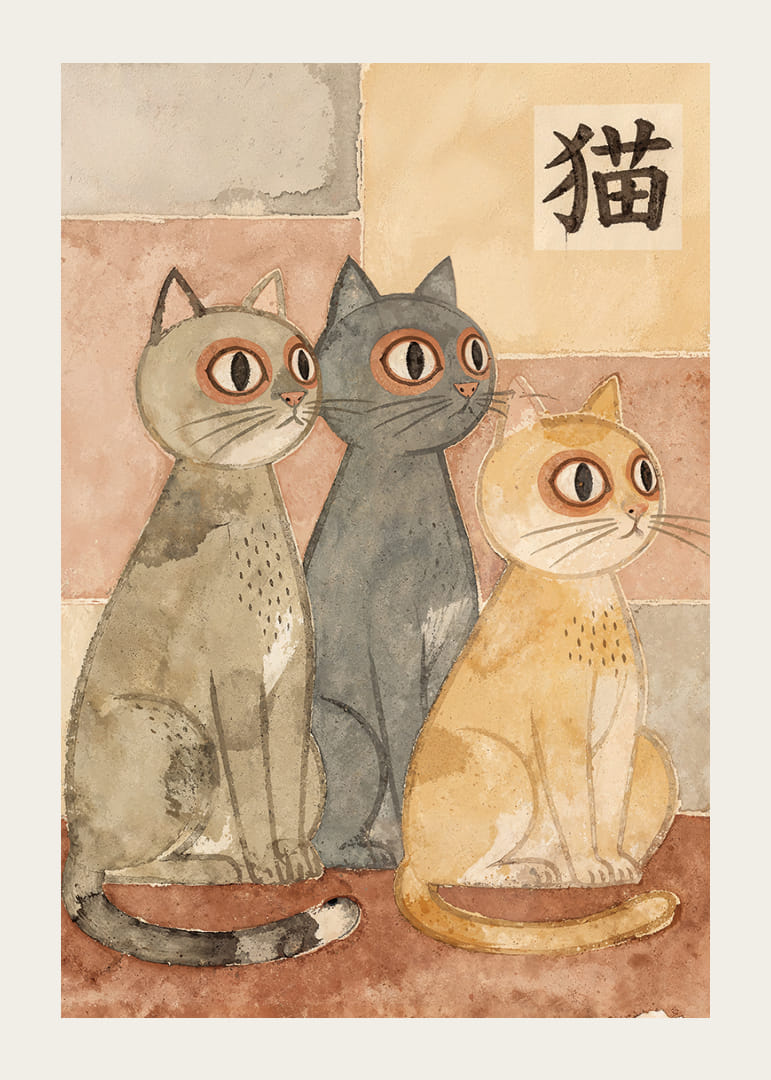Three cats in a harmonious palette give a sense of calm and nostalgia.-12