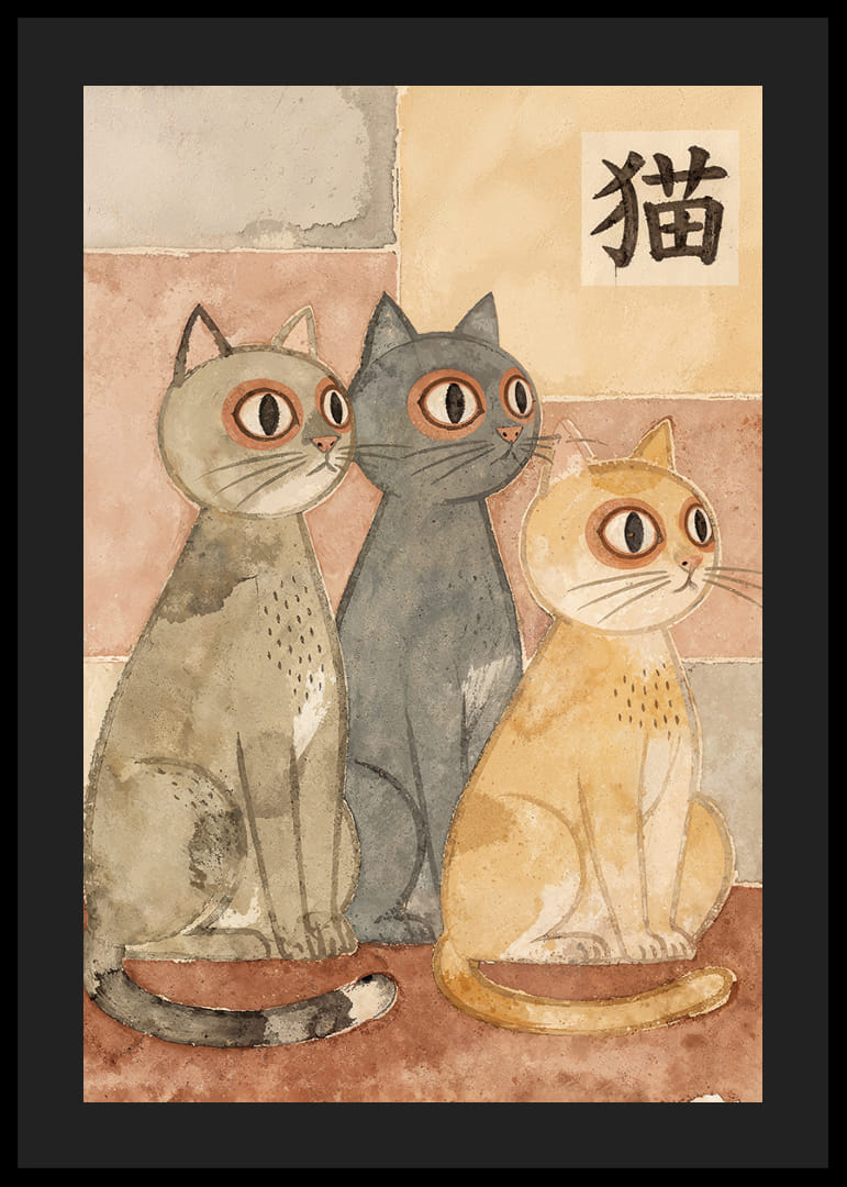 Three cats in a harmonious palette give a sense of calm and nostalgia.-12