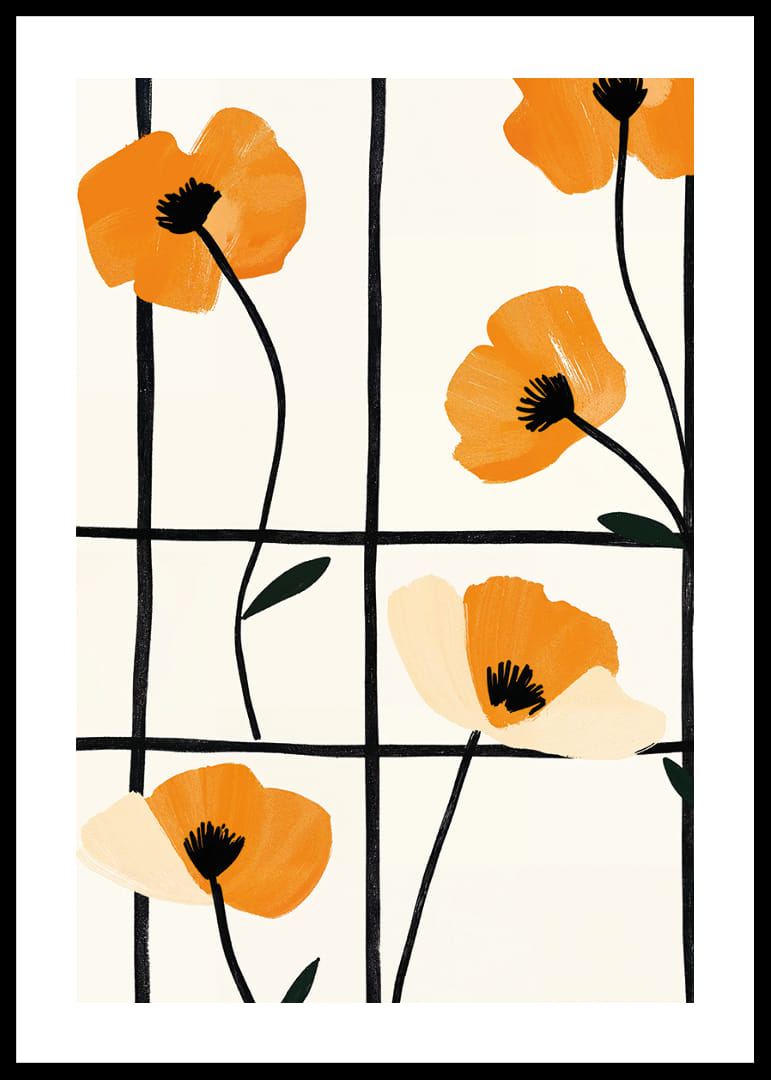 Glowing poppies in a grid add elegance to walls.-12