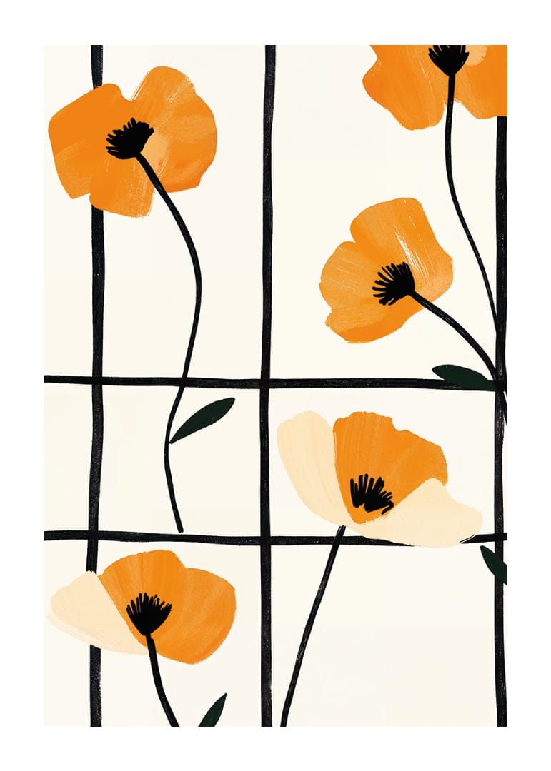 Glowing poppies in a grid add elegance to walls.-12