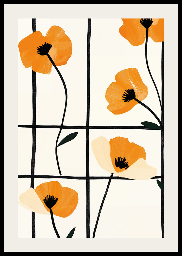 Glowing poppies in a grid add elegance to walls.-12