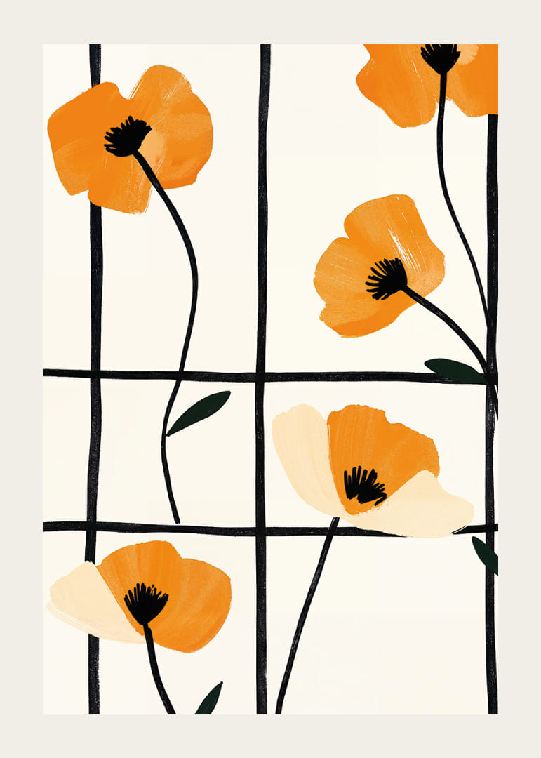 Glowing poppies in a grid add elegance to walls.-12