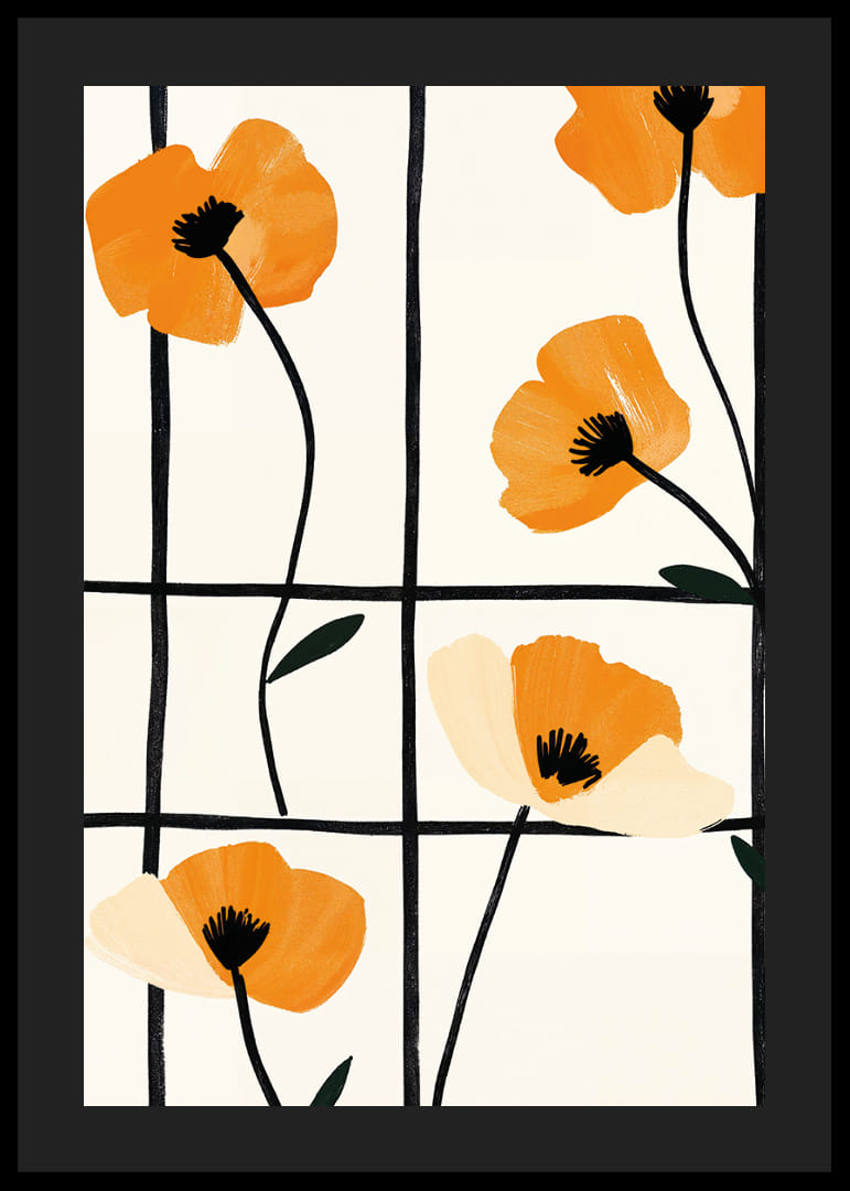 Glowing poppies in a grid add elegance to walls.-12