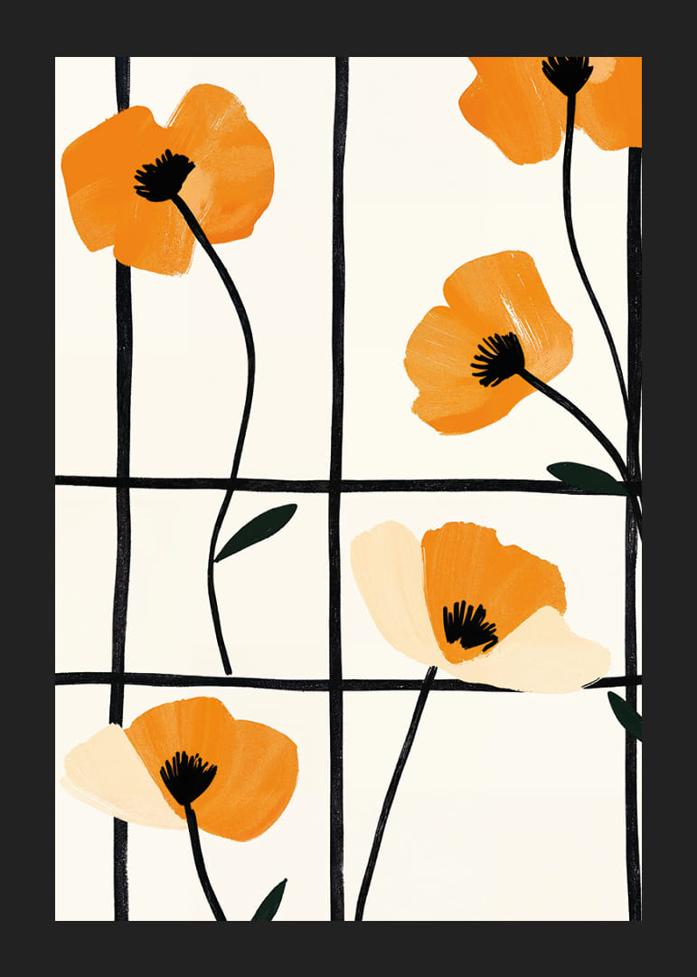 Glowing poppies in a grid add elegance to walls.-12