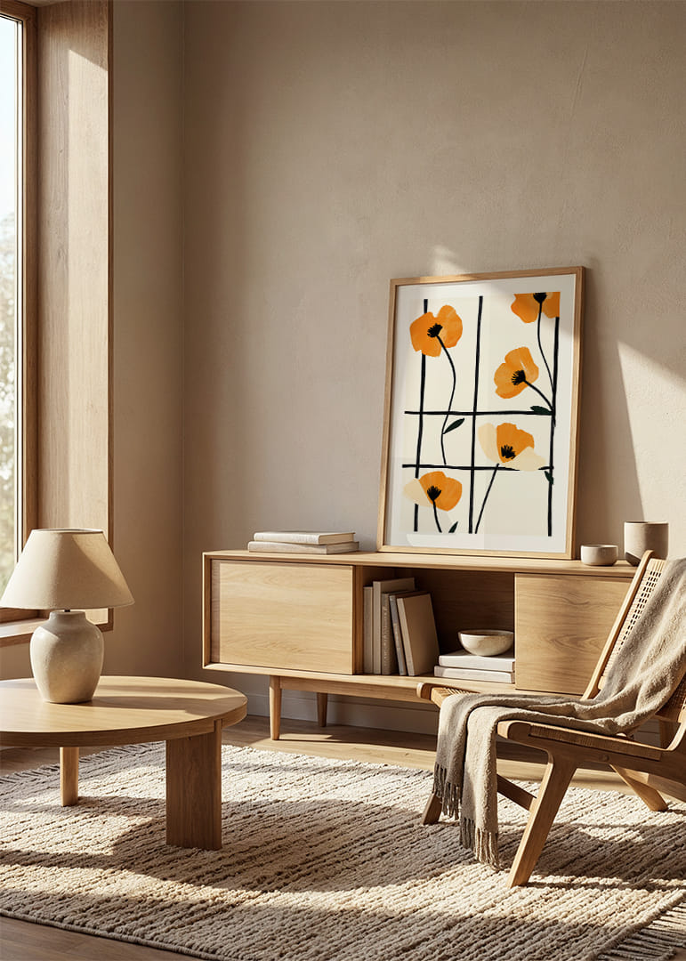 Glowing poppies in a grid add elegance to walls.-12