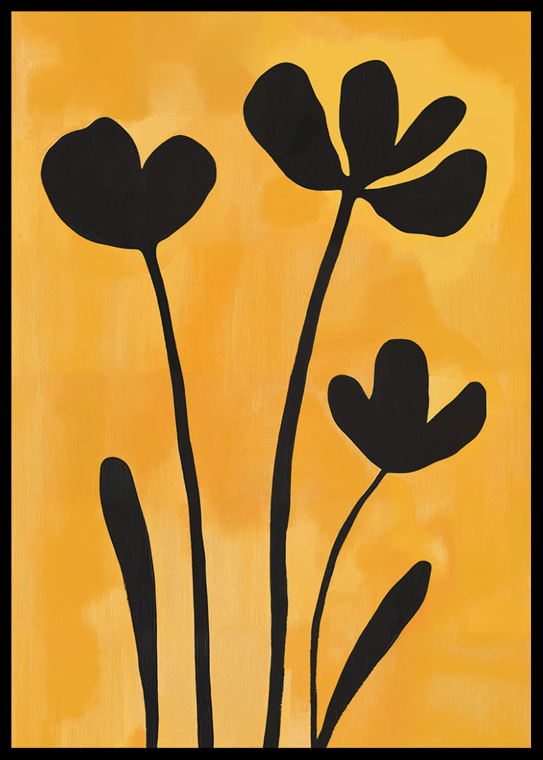 Black silhouettes of flowers against a golden background.-12