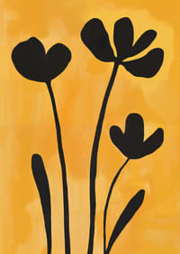 Black silhouettes of flowers against a golden background.-7