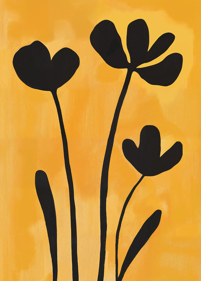 Black silhouettes of flowers against a golden background.-12