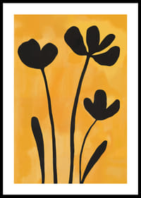 Black silhouettes of flowers against a golden background.-0