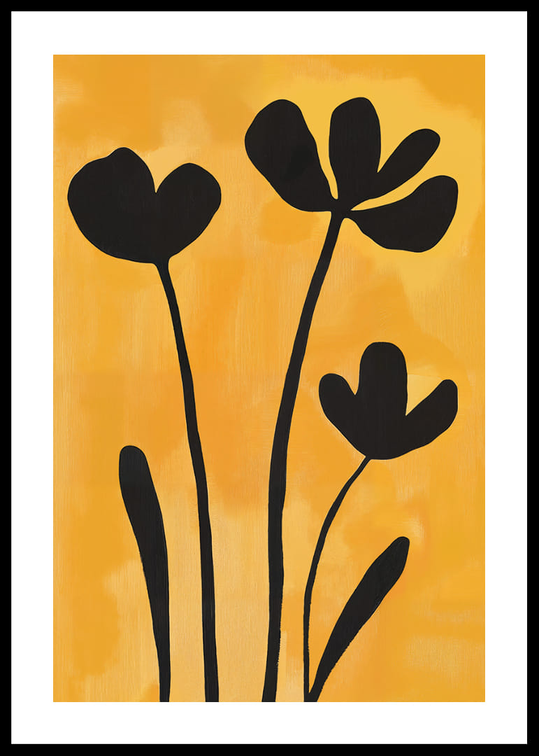 Black silhouettes of flowers against a golden background.-12