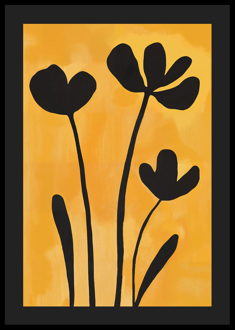 Black silhouettes of flowers against a golden background.-12