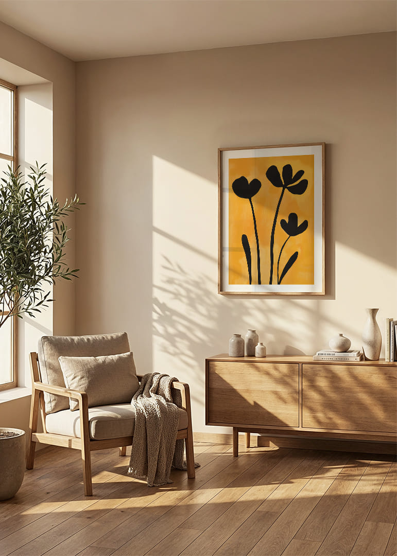 Black silhouettes of flowers against a golden background.-12