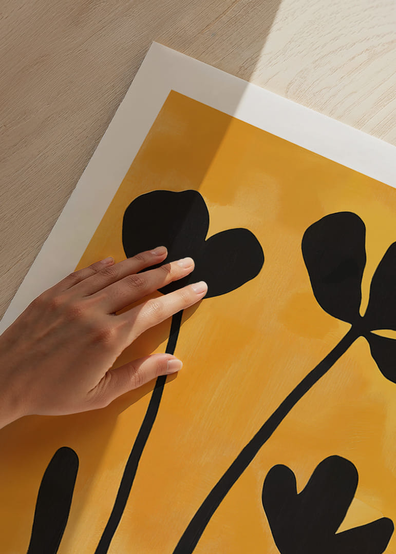 Black silhouettes of flowers against a golden background.-12