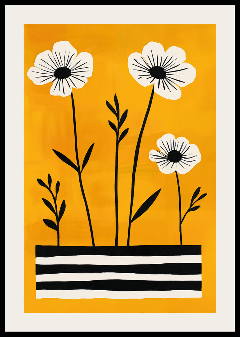 Svarta blommor poppar mot en gul bakgrund.-12