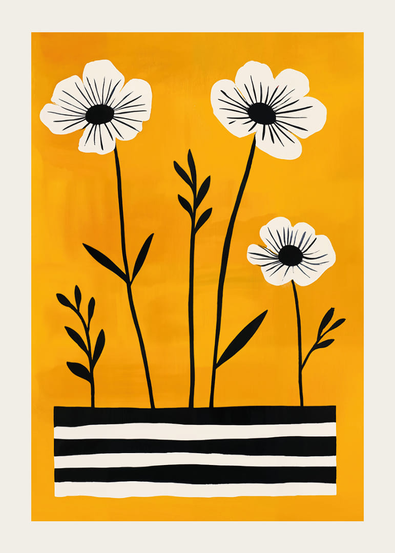 Svarta blommor poppar mot en gul bakgrund.-12