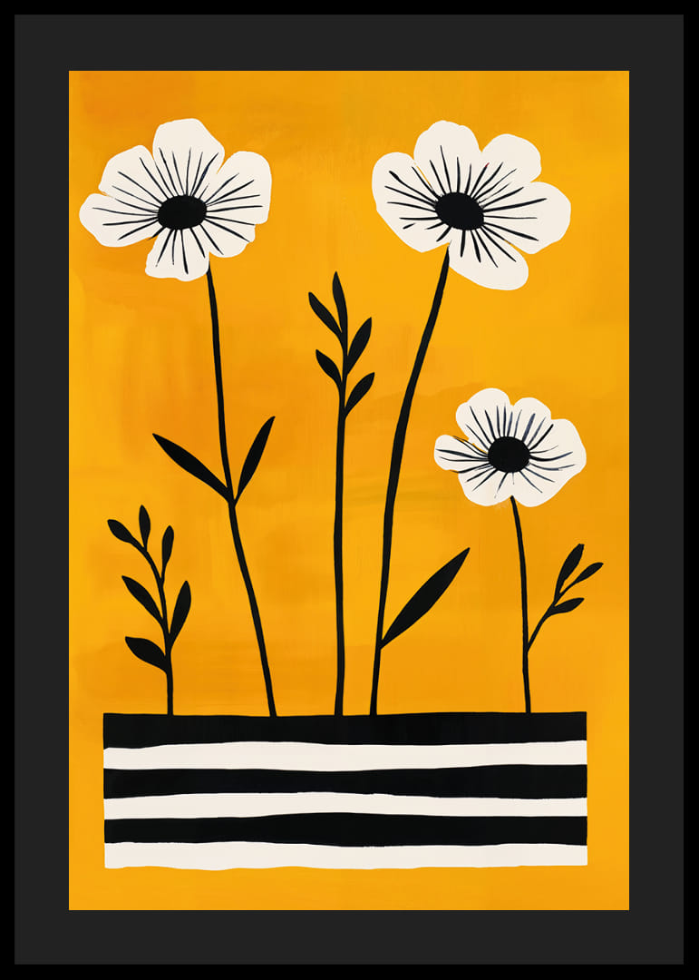 Svarta blommor poppar mot en gul bakgrund.-12