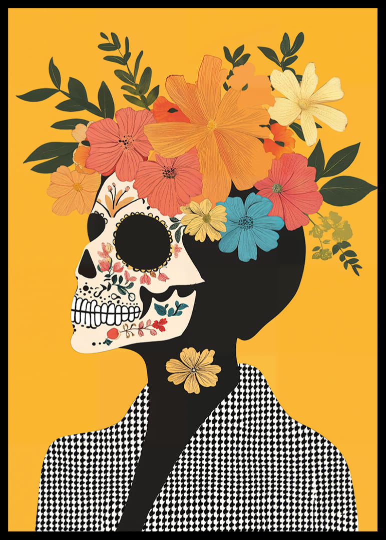The contrast between skull and flowers fascinates and catches the eye.-12