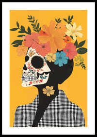The contrast between skull and flowers fascinates and catches the eye.-0