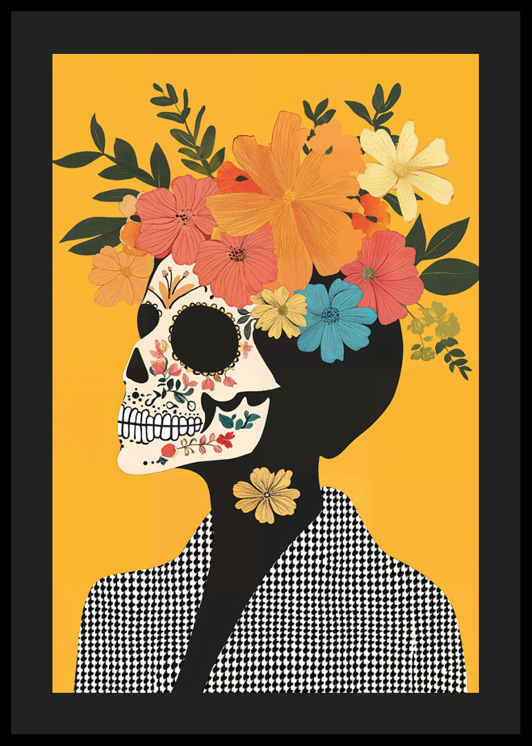 The contrast between skull and flowers fascinates and catches the eye.-12