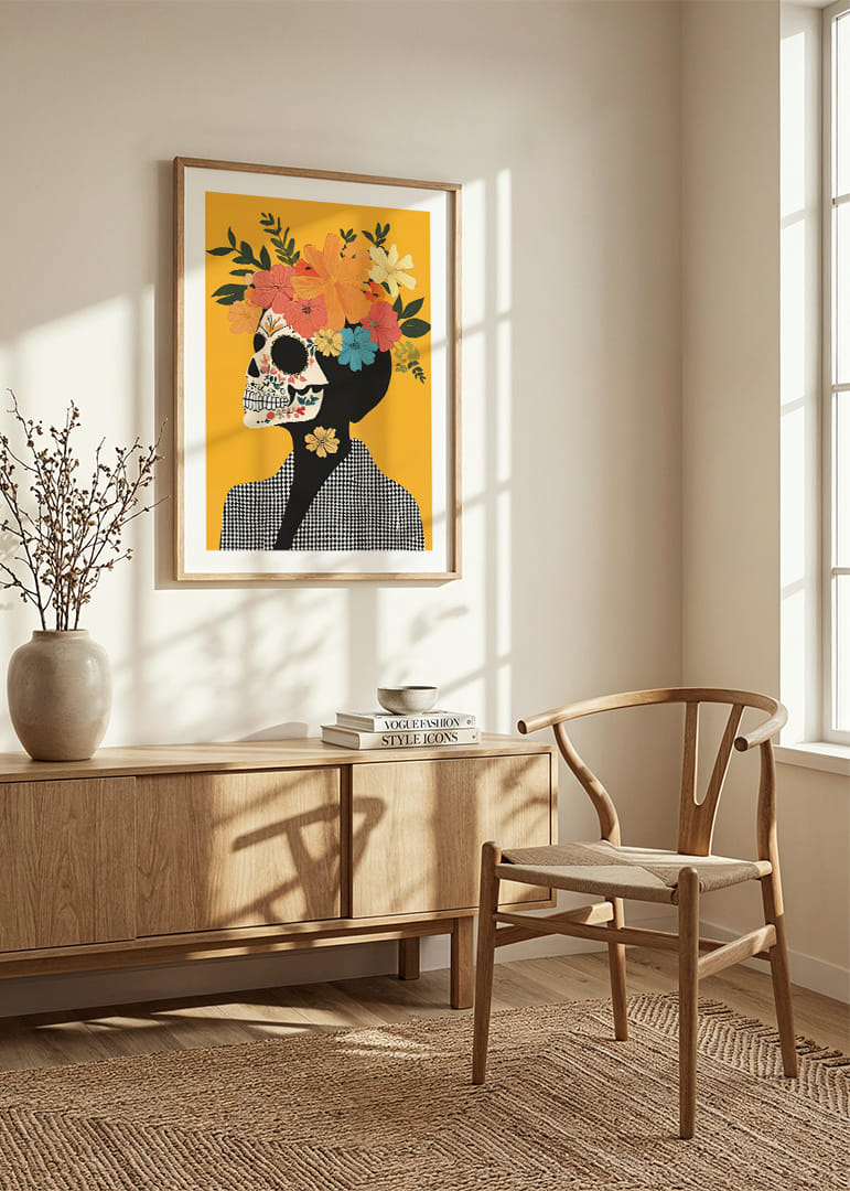 The contrast between skull and flowers fascinates and catches the eye.-12