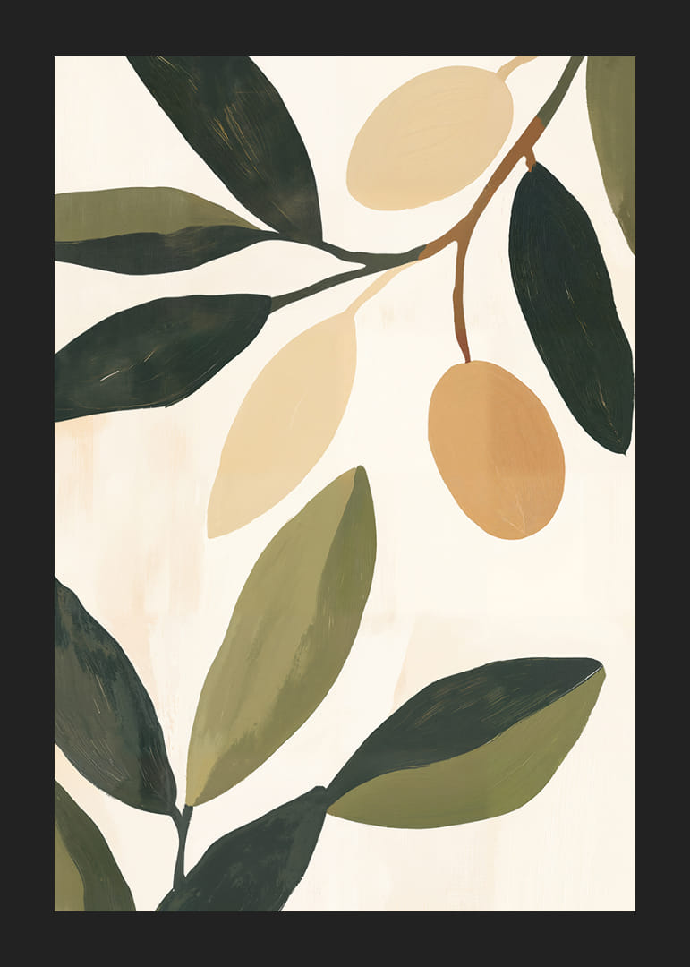 The simplicity of the olives and leaves gives the room calm and elegance.-12