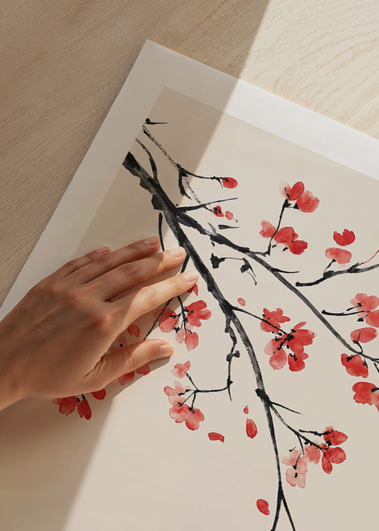 Soft cherry blossoms float against a light background.-12