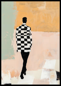 A silhouette in black and white moves through pastels.-6