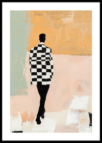 A silhouette in black and white moves through pastels.-0