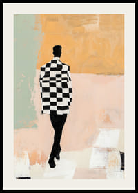 A silhouette in black and white moves through pastels.-2