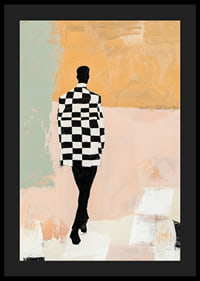 A silhouette in black and white moves through pastels.-4