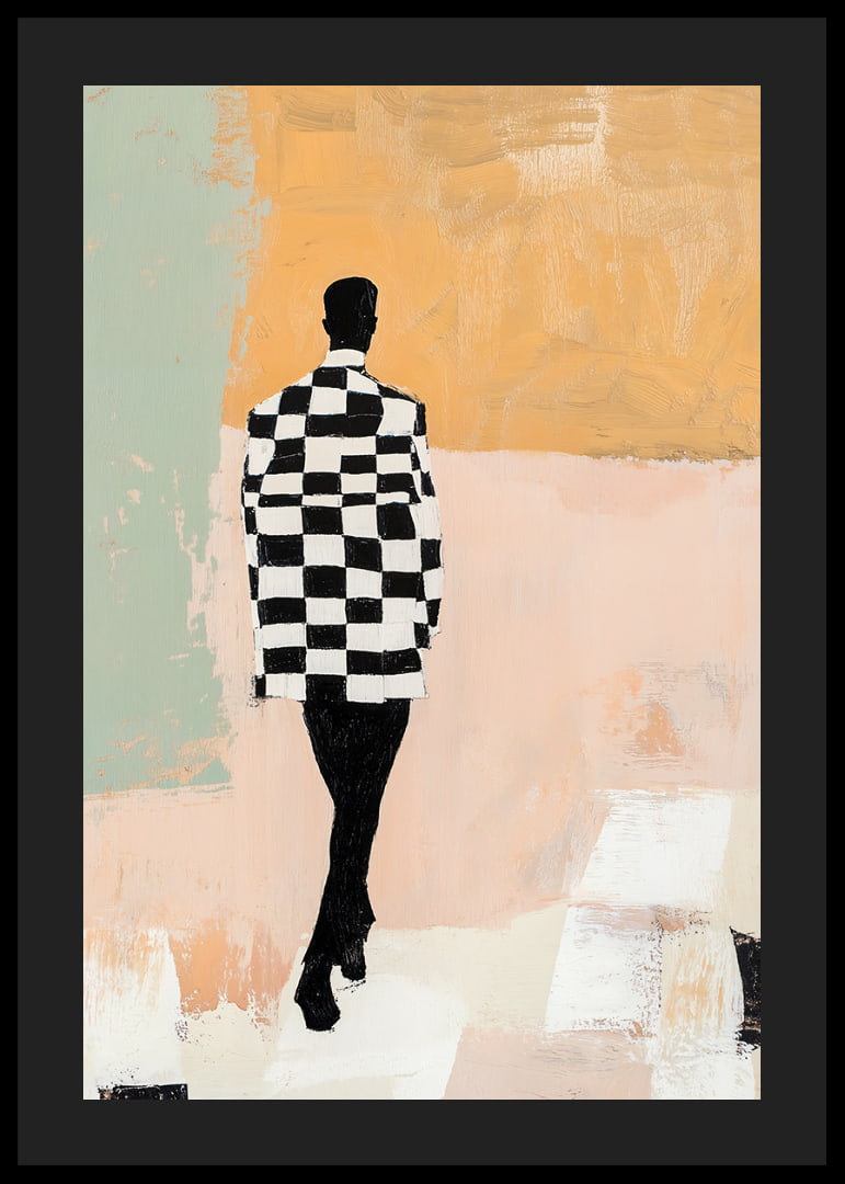 A silhouette in black and white moves through pastels.-12