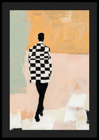 A silhouette in black and white moves through pastels.-4