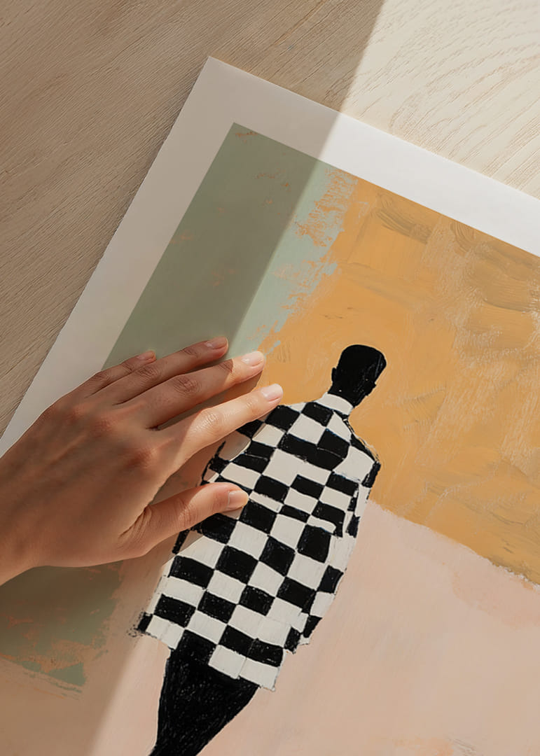 A silhouette in black and white moves through pastels.-12
