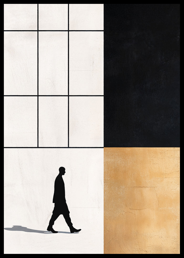 Elegant silhouette wanders towards a geometric world of contrasts.-12
