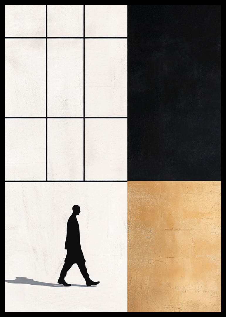 Elegant silhouette wanders towards a geometric world of contrasts.-12