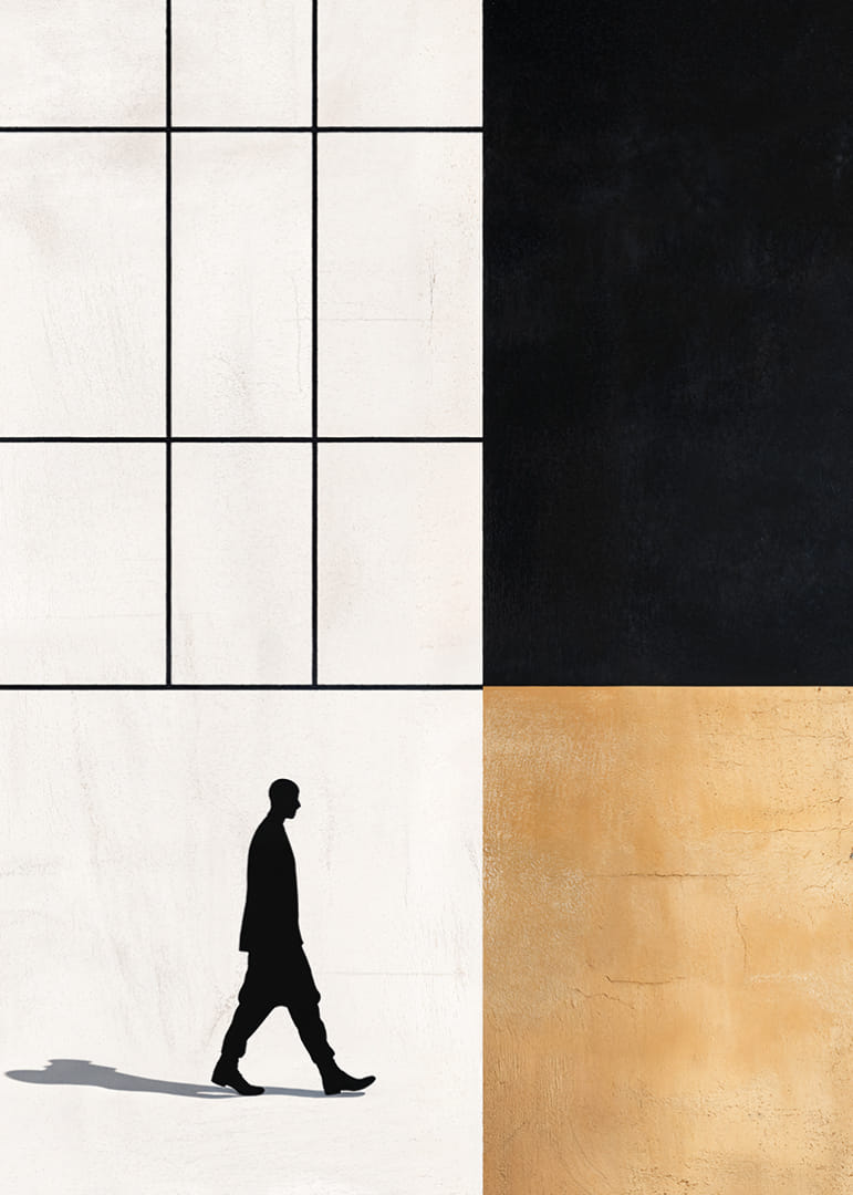 Elegant silhouette wanders towards a geometric world of contrasts.-12