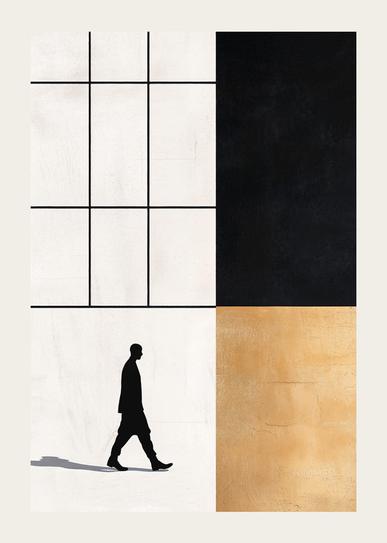 Elegant silhouette wanders towards a geometric world of contrasts.-12