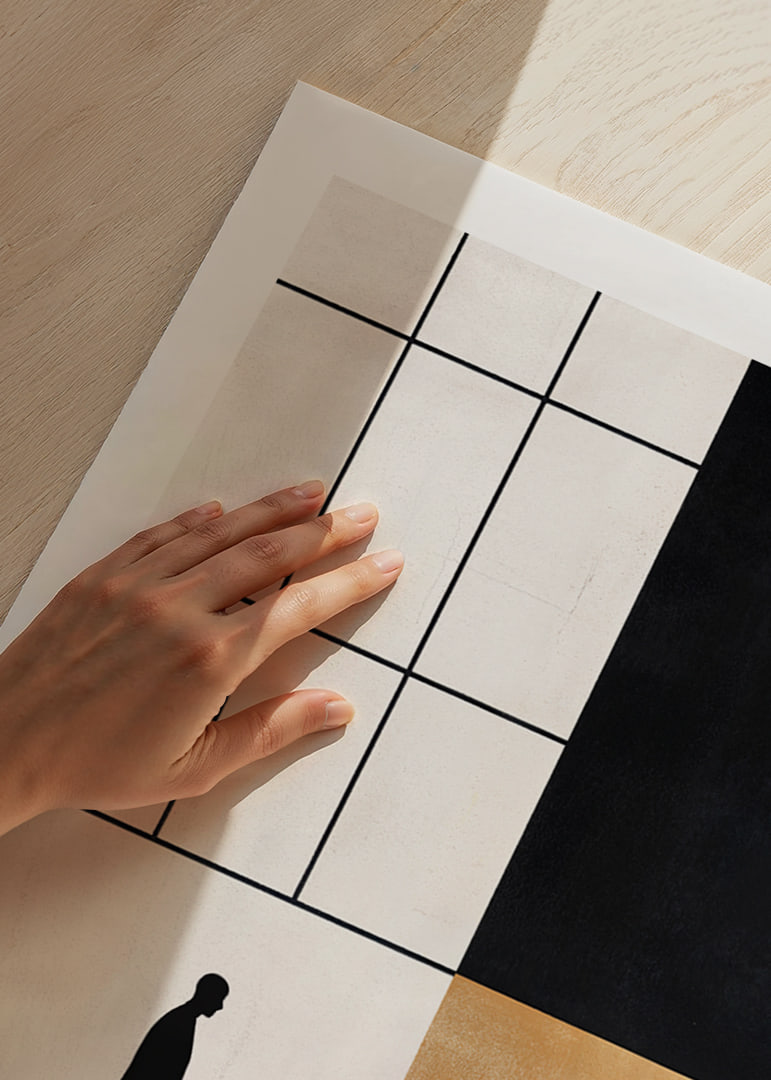 Elegant silhouette wanders towards a geometric world of contrasts.-12