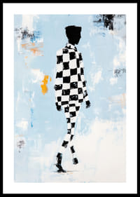 A silhouette in a checkerboard pattern moves towards infinity.-0