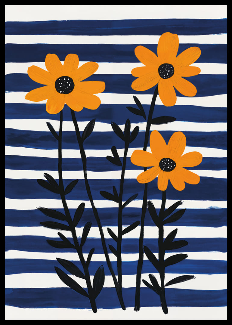 Sunny flowers against a striped background spread joy.-12